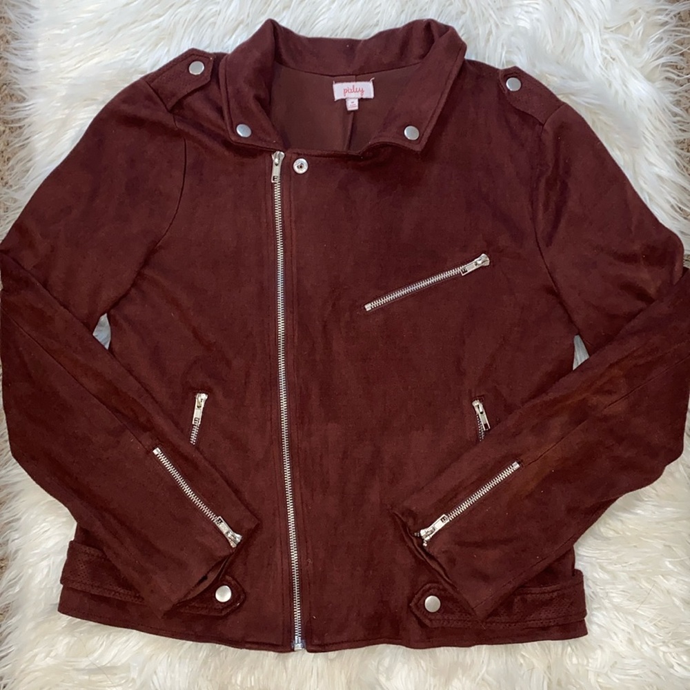 Pixley Brown and Silver Suede Biker Jacket